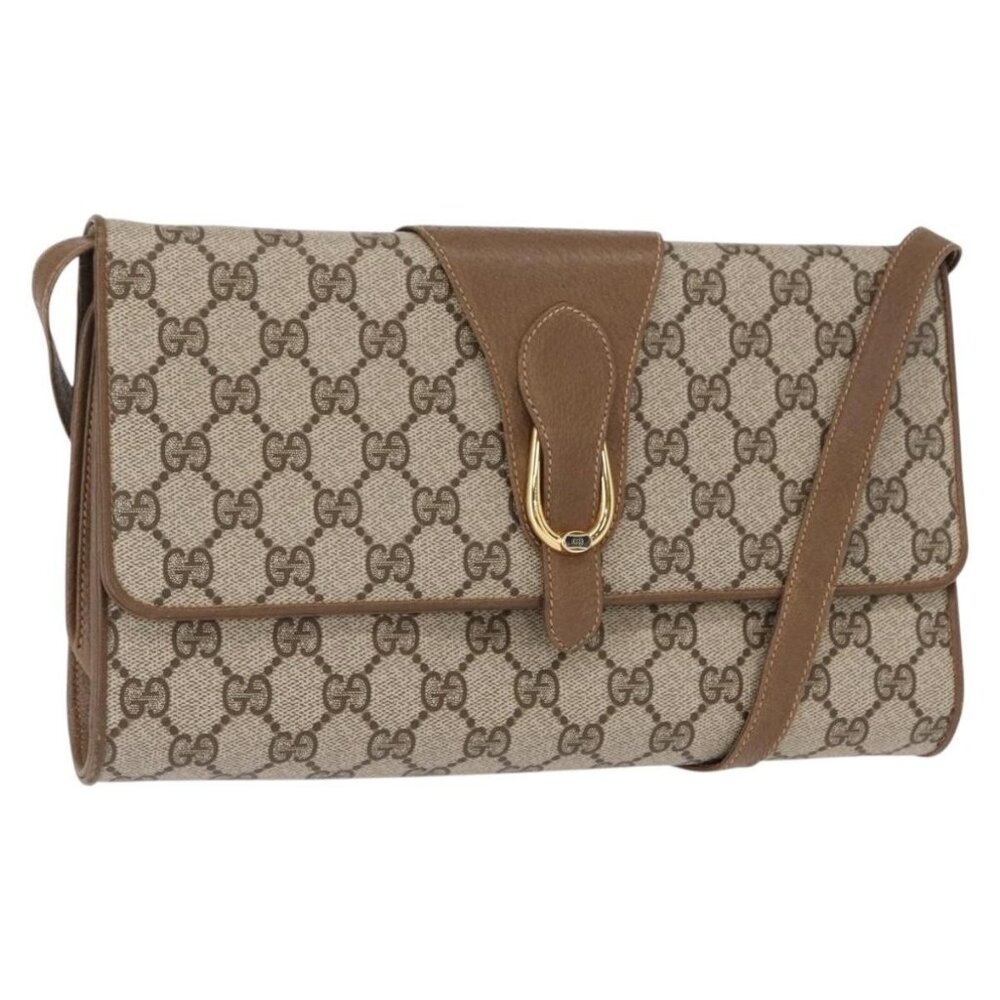 Authentic GUCCI GG Supreme Shoulder Bag PVC Beige Gold 904 02 050